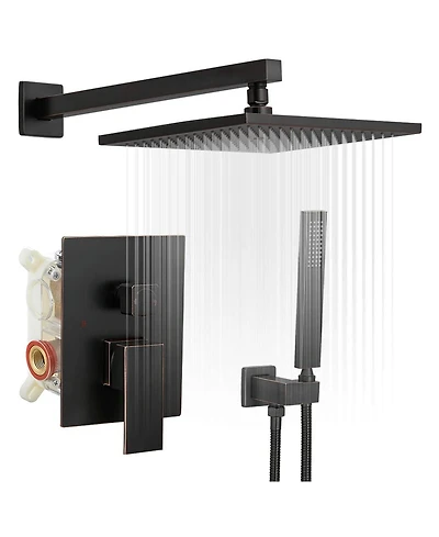 Greenspring Luxurious Single Handle 2-Spray 10 in. Wall Mount Square Shower Head with Hand Faucet Brushed Gold