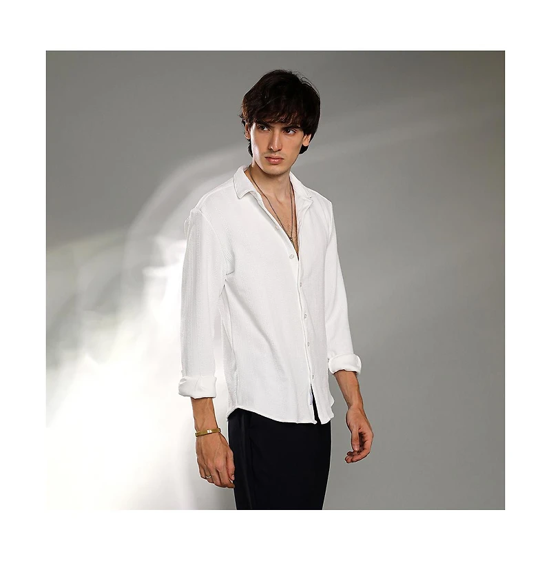 Campus Sutra Men's Chalk White Rope-Textured Shirt