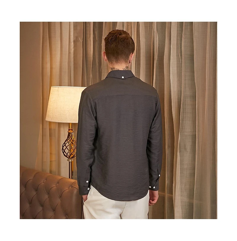 Campus Sutra Men's Charcoal Grey Breezy Wrinked Relaxed Shirt