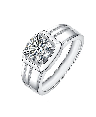 Men's Clear Cubic Zirconia with Four-Prong Setting Grooved Adjustable Band Ring