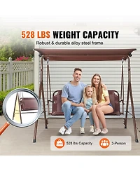 Slickblue 3 Person Outdoor Patio Swing Chair with Adjustable Canopy and Armrests for Backyard