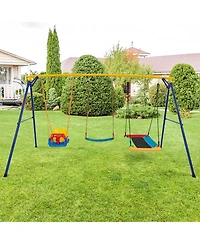 Gymax 3-in-1 Kids Swing Set 660 Lbs Carbon Steel Swing Frame w/ Belt Swing for Toddlers