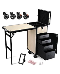 Byootique Rolling Makeup Train Case Nail Table w/ 4pcs Swivel Replacement Wheels