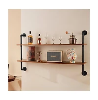 2 Tier Industrial Pipe Wall-Mount Shelf for Kitchen Bedroom and Living Room