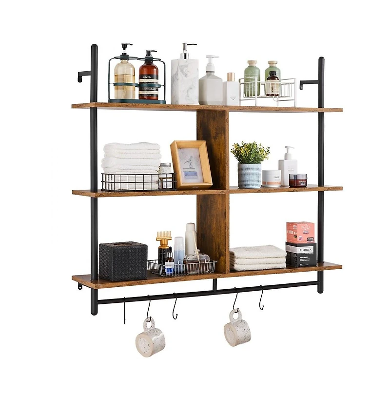 Slickblue Industrial Pipe Shelf 3 Tier Wall-Mount for Kitchen Bedroom