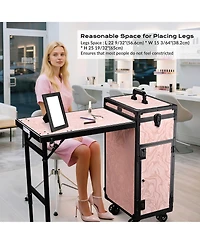Byootique Rolling Cosmetic Case Nail Table Kit w/ 4 pcs Replacement Wheels Pink