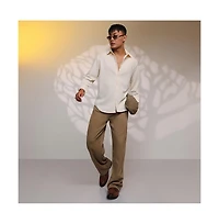 Campus Sutra Men's Pale Yellow Stripe-Creased Shirt