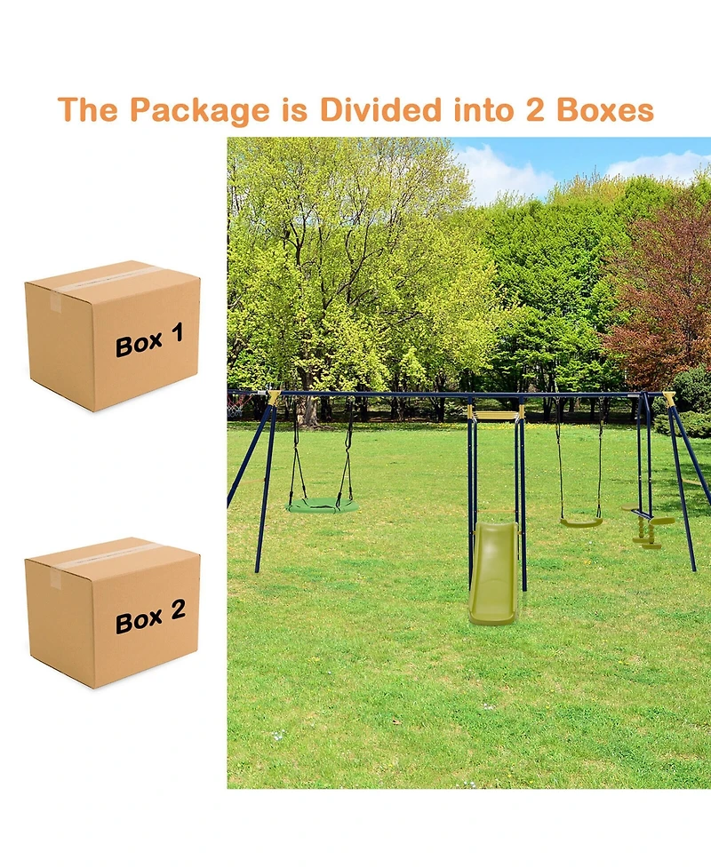 Gymax 660 lbs Kids Metal Swing Set for Backyard 7-in-1 Multifunctional Swing Set