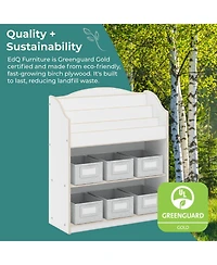 Guidecraft EdQ Book and Bin Browser - Natural: Children's Tall Wooden Bookshelf to Display Organize Kids' Books Playroom