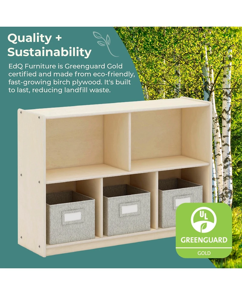 Guidecraft EdQ 2-Shelf 5-Compartment Storage 30" - Natural: Kids' Wooden Classroom Bookshelf, Art and Craft Supply Furniture with Bins
