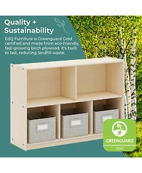 Guidecraft EdQ 2-Shelf 5-Compartment Storage 30" - Natural: Kids' Wooden Classroom Bookshelf, Art and Craft Supply Furniture with Bins