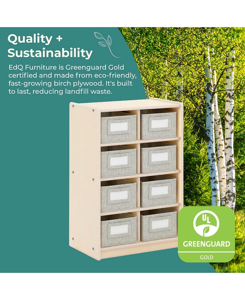 Guidecraft EdQ 8 Cubby Toy Storage Organizer 30" - Natural: Wooden Cube Bookshelf, Kids' Playroom and Bedroom with Bins