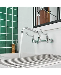 Greenspring Double Handle Wall Mount Standard Kitchen Faucet with 8 in. Swivel Spout 8 in. Center in Polished Chrome