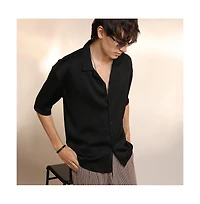 Campus Sutra Men's Onyx Black Solid Crinkle Oversized Shirt