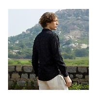 Campus Sutra Men's Onyx Black Cubic-Tassel Shirt