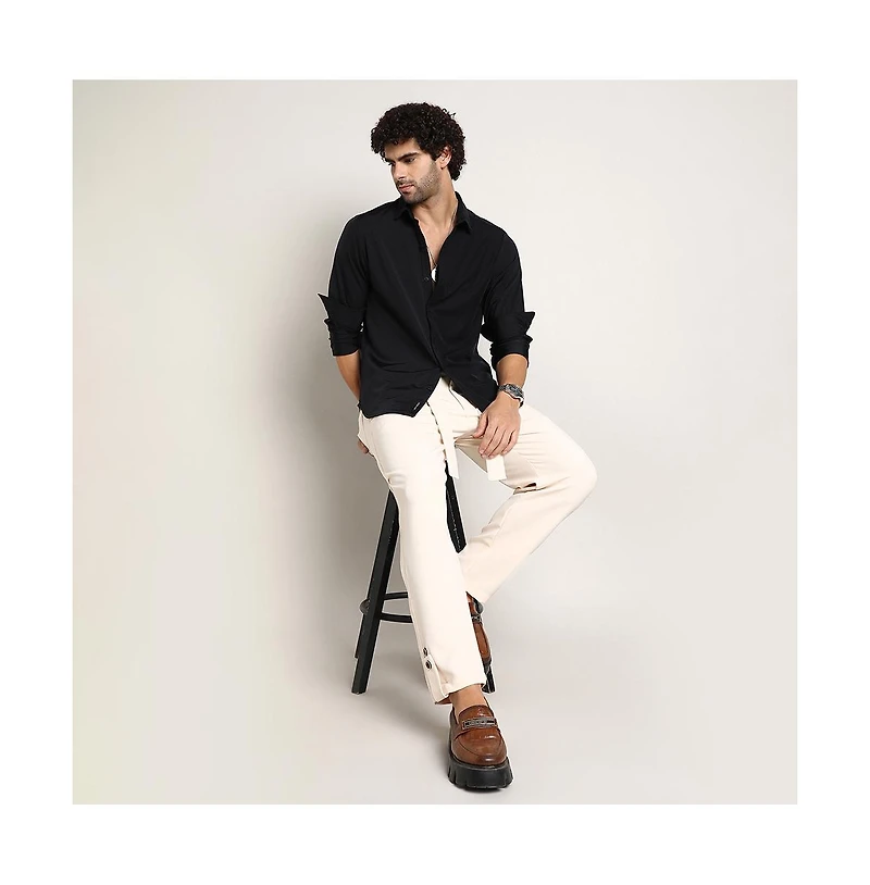 Campus Sutra Men's Onyx Black Everyday Solid Shirt