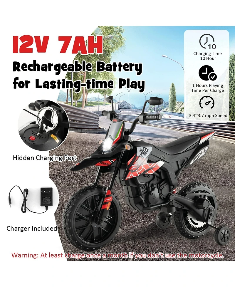 Aprilia Licensed Kids Ride On Motorcycle with 2 Training Wheels