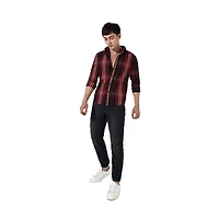 Campus Sutra Men's Plaid Red Cotton Shirt