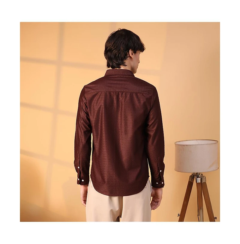 Campus Sutra Men's Chocolate Brown Solid Honeycomb Shirt