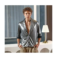Campus Sutra Men's Antique Silver Shawl Collar Shirt