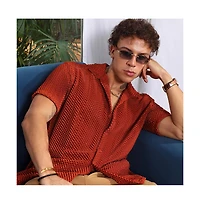 Campus Sutra Men's Terracotta Brown Puffy-Textured Shirt