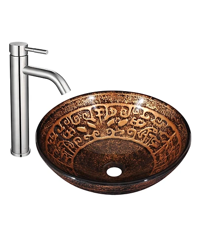 Aquaterior Tempered Glass Vessel Sink Antique Totem with Single Handle Faucet