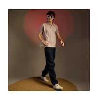 Campus Sutra Men's Blush Pink Lined-Knit Polo T-Shirt