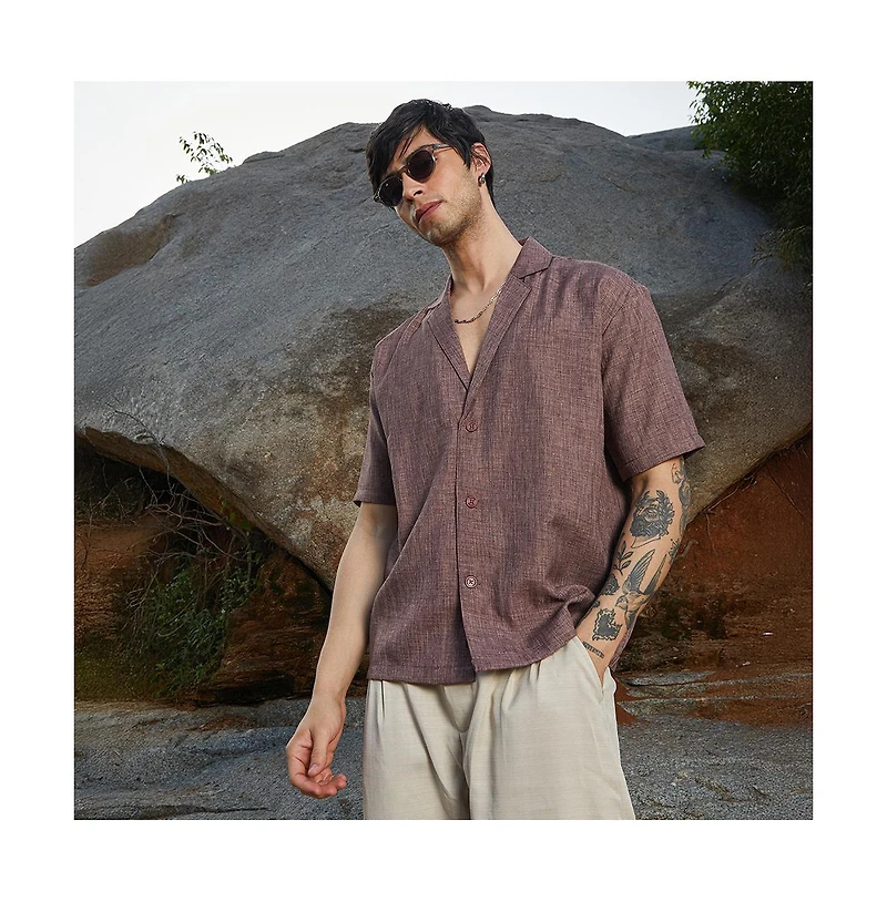 Campus Sutra Men's Brown Stone Heathered Korean Oversized Shirt