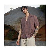 Campus Sutra Men's Brown Stone Heathered Korean Oversized Shirt