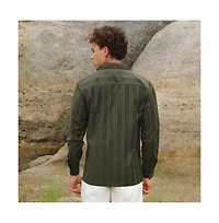 Campus Sutra Men's Fern Green Multitrack-Striped Shirt