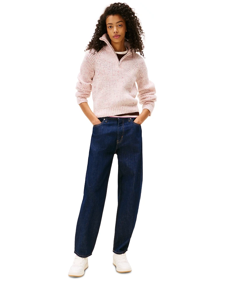 Tommy Jeans Women's Textured Quarter-Zip Long-Sleeve Sweater