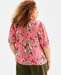Style & Co Plus Floral Printed Puff-Sleeve Blouse, Macy's Exclusive
