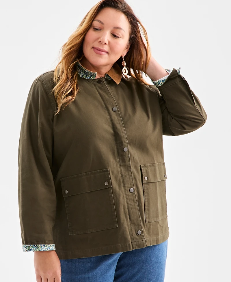 Style & Co Plus Canvas Collared Utility Jacket, Macy's Exclusive