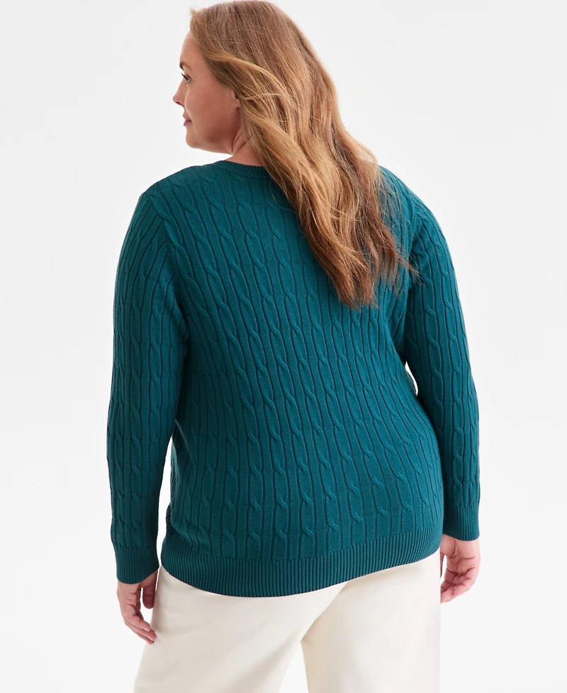 Style & Co Plus Cotton Cable-Knit V-Neck Sweater, Macy's Exclusive
