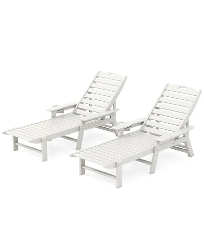 Gymax Set Of 2 Patio Chaise Lounge Chair Hdpe Outdoor Recliner w/ 4-Position Backrest