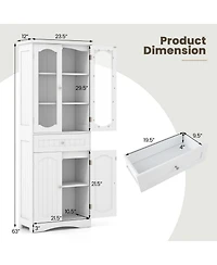 Bathroom Storage Cabinet with 2 Glass Doors and Adjustable Shelves Drawer