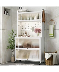 Slickblue 5 Tier Kitchen Bakers Rack with Lights Multifunctional Microwave Stand with Flip Door Cabinets