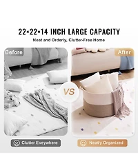 Slickblue Woven Cotton Rope Blanket Basket Large Storage Bin for Living Room or Bedroom