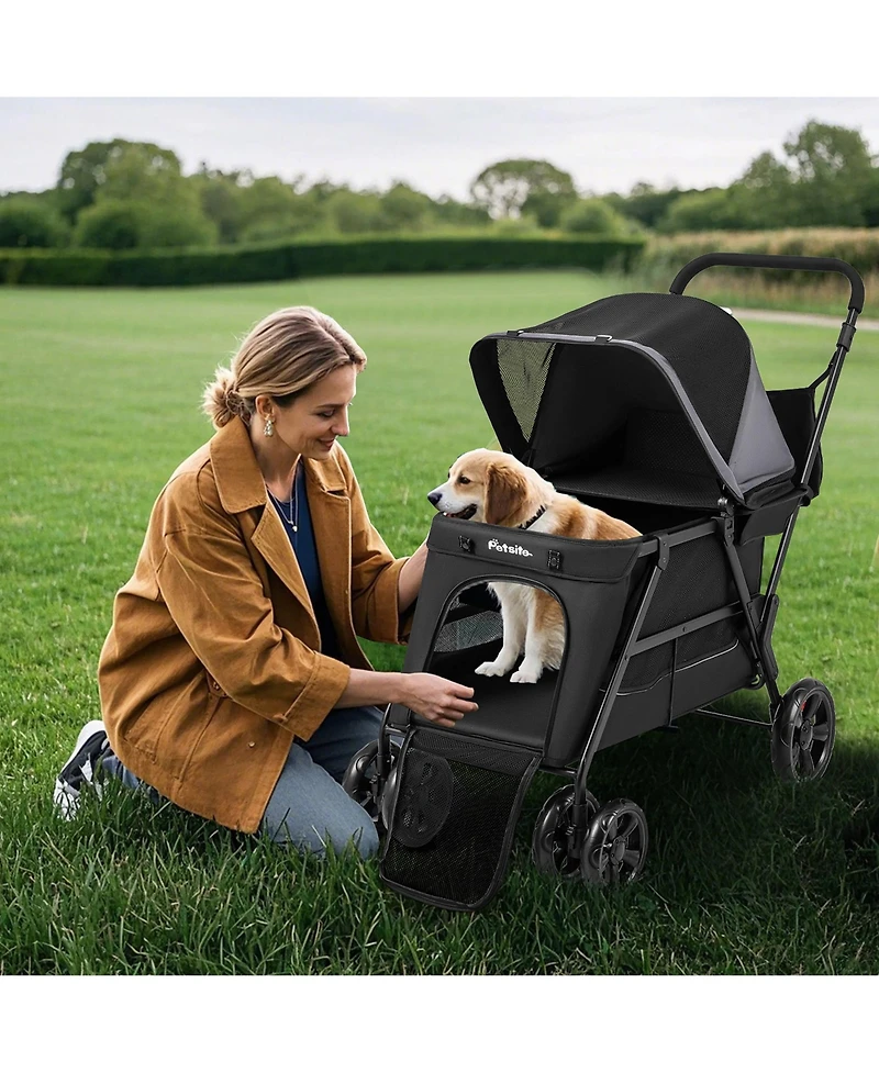 Gymax Dog Stroller for Small Medium Dogs w/ Dual Entry Ramp All-Terrain Wheels