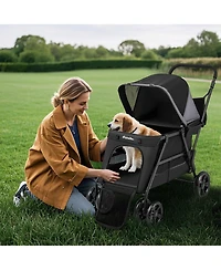 Gymax Dog Stroller for Small Medium Dogs w/ Dual Entry Ramp All-Terrain Wheels