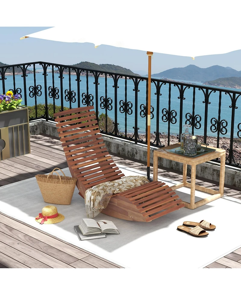 Gymax Set of 2 Acacia Wood Patio Chaise Lounge Chair Outdoor Rocking Chair w/ Slatted Design
