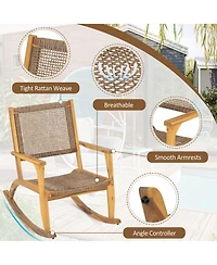 Mondawe 2 Pieces Acacia Wicker Rattan Rocking Chair Set with Seat & Backrest