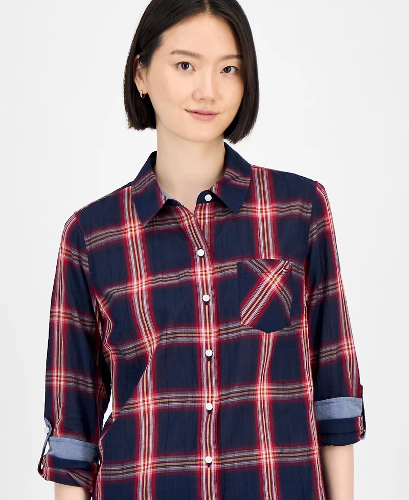 Tommy Hilfiger Women's Crinkled Plaid Button-Front Shirt