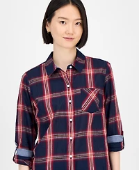Tommy Hilfiger Women's Crinkled Plaid Button-Front Shirt