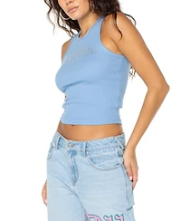 Von Dutch Women's Blue Rhinestone Tank Top