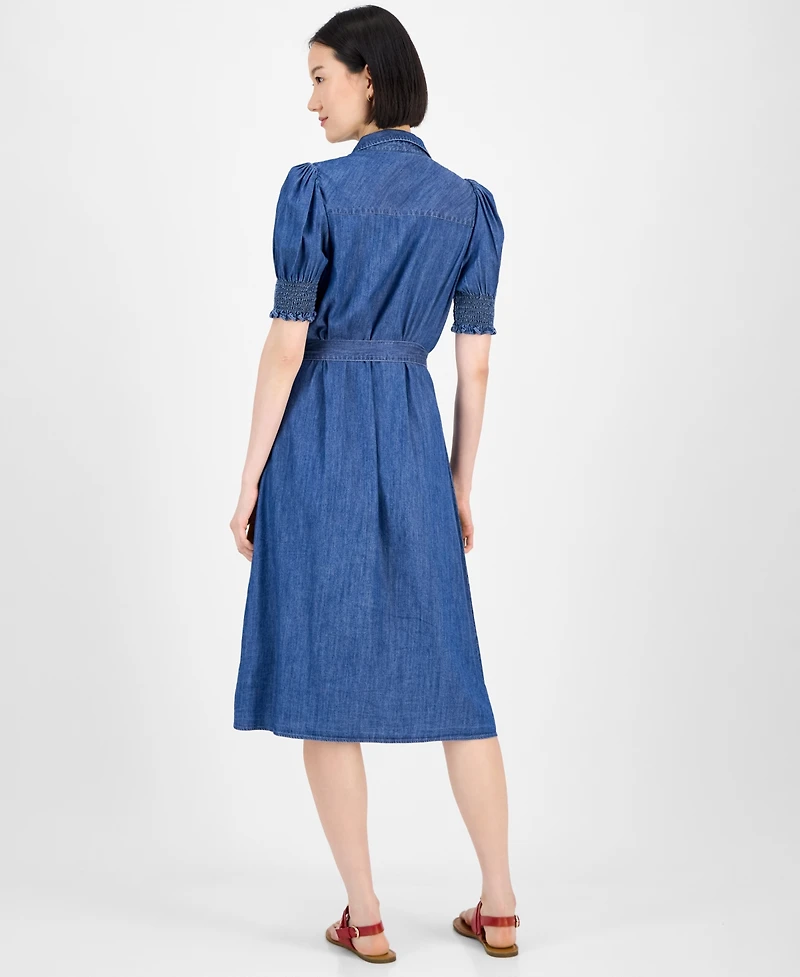 Tommy Hilfiger Women's Chambray Puff-Sleeve Midi Dress