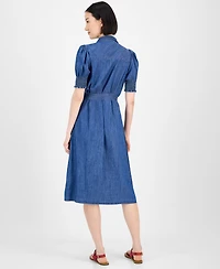 Tommy Hilfiger Women's Chambray Puff-Sleeve Midi Dress