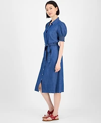 Tommy Hilfiger Women's Chambray Puff-Sleeve Midi Dress