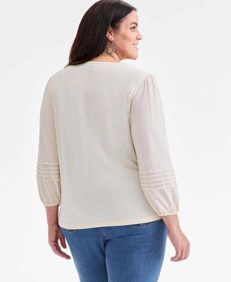 Style & Co Plus Broderie Anglaise 3/4-Sleeve Top, Macy's Exclusive
