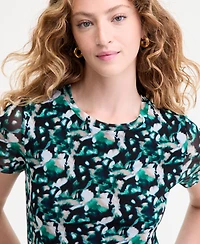 Bar Iii Women's Printed-Mesh Short-Sleeve Tee, Macy's Exclusive